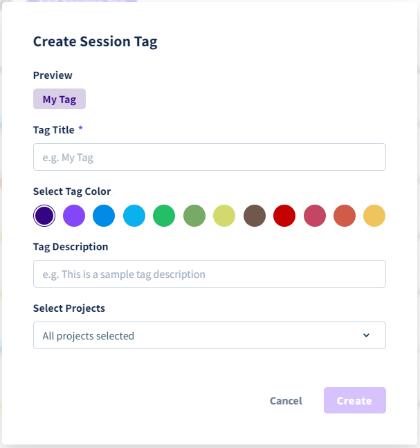 create session tag modal