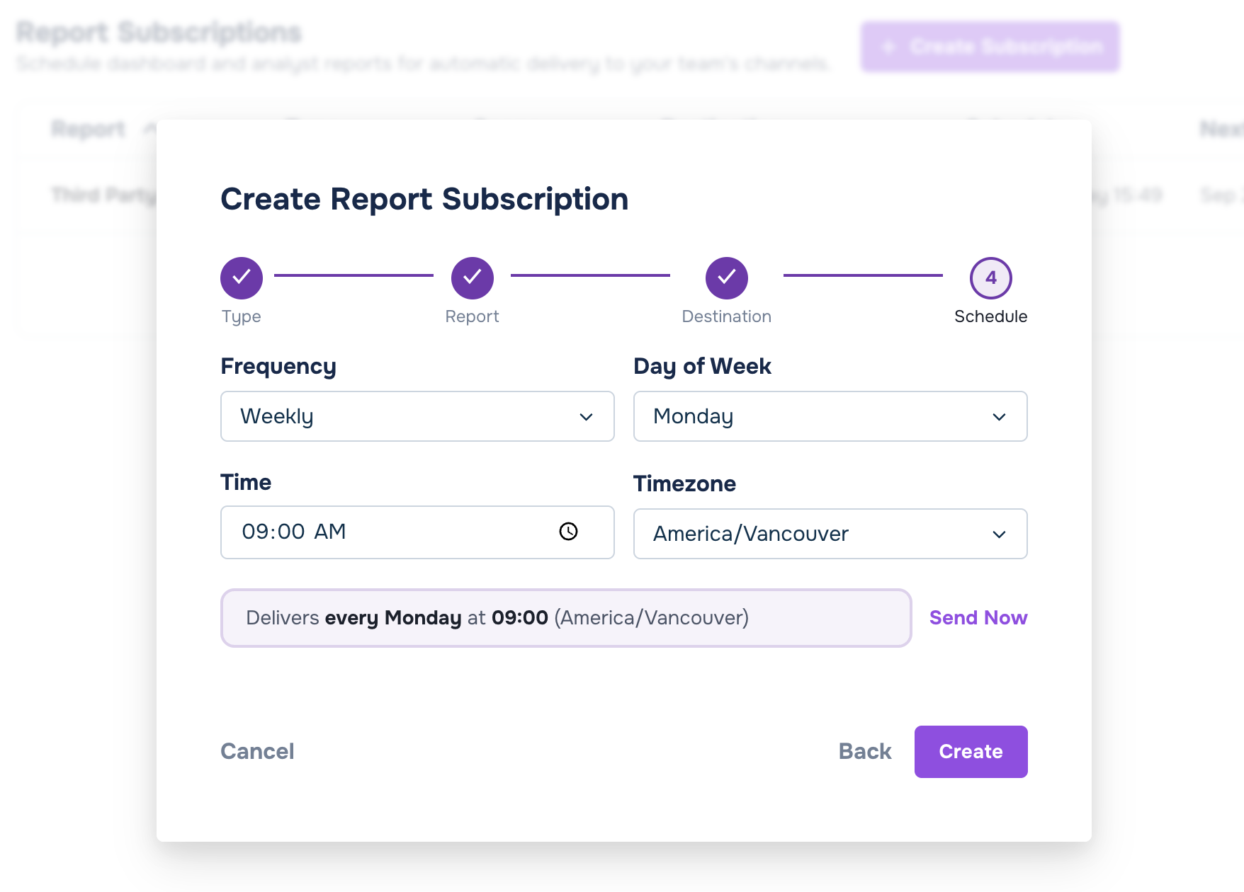 interval for report subscriptions