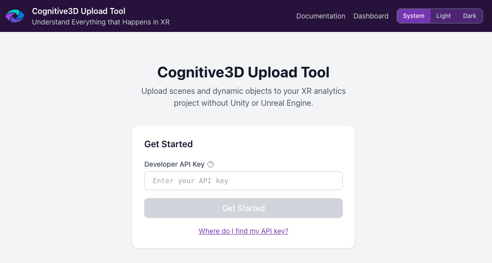 API key entry screen where you enter your Developer API Key to authenticate
