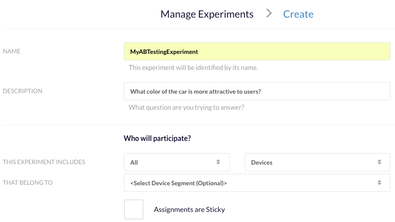 Create Experiment