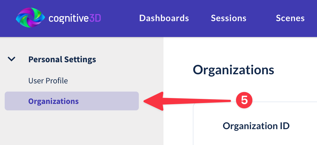 Organizations option in Personal Settings