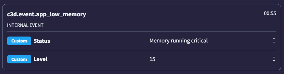 Detailed view of a low memory event