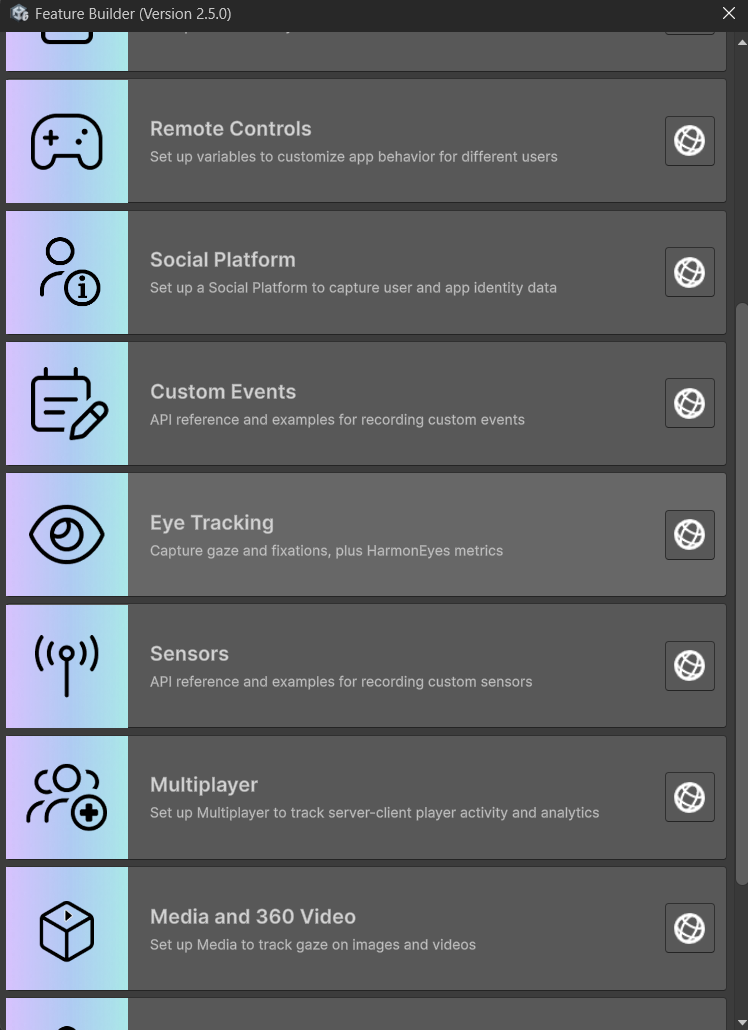 The Eye Tracking feature in the Feature Builder