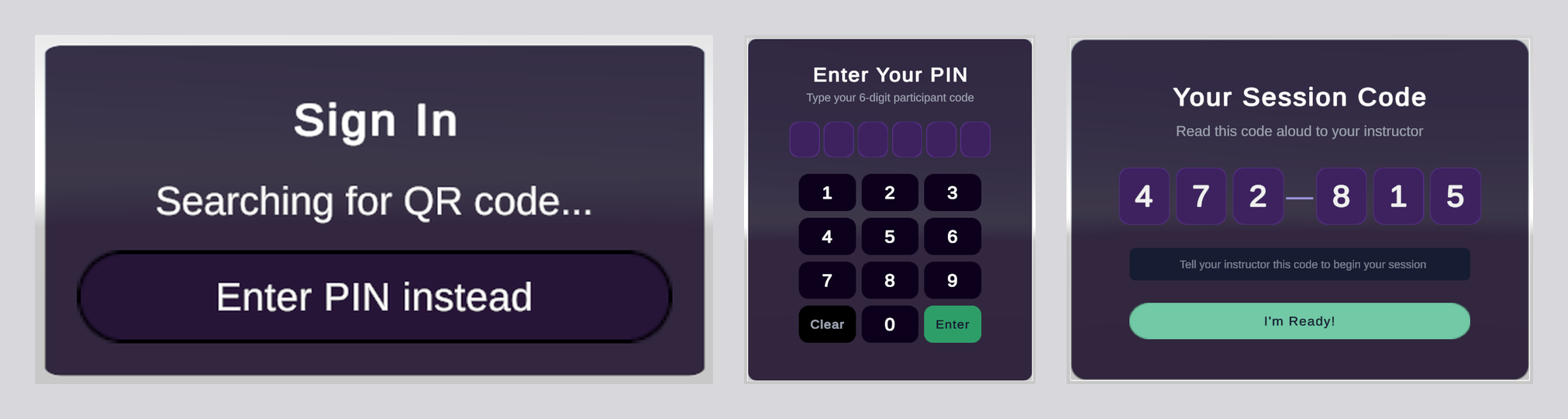 The QR, PIN, and Verbal identification panels The QR, PIN, and Verbal identification panels