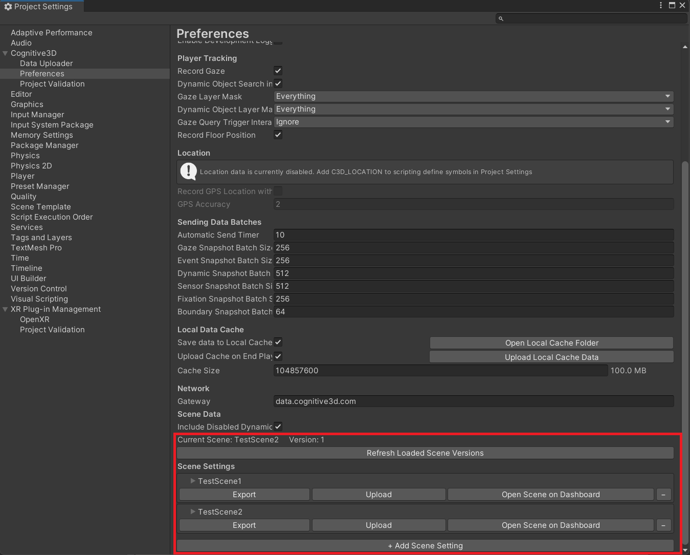 Scene Settings in Preferences