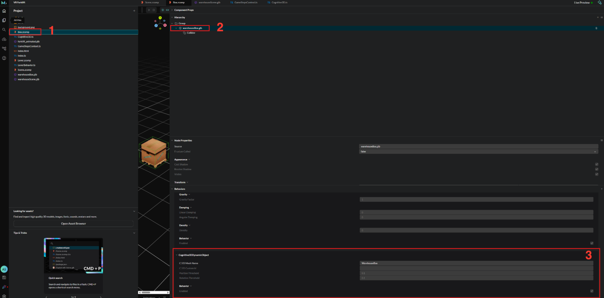 Cognitive3DDynamicObject on a ZComponent