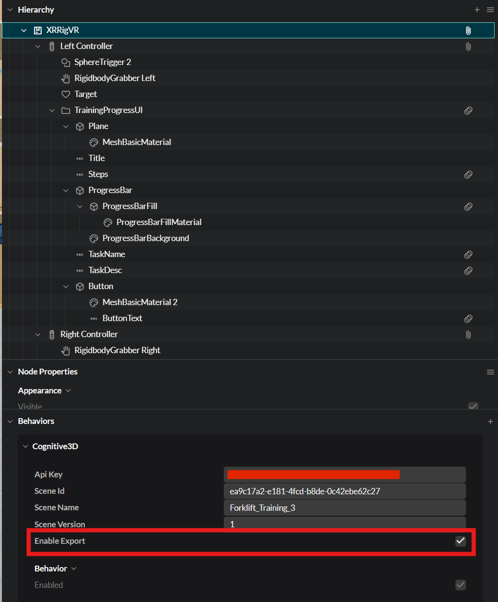 Enable Export toggle checked