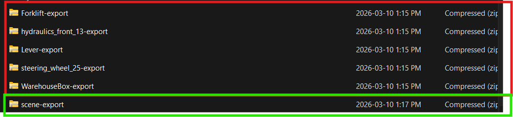 Exported zip files in Downloads folder